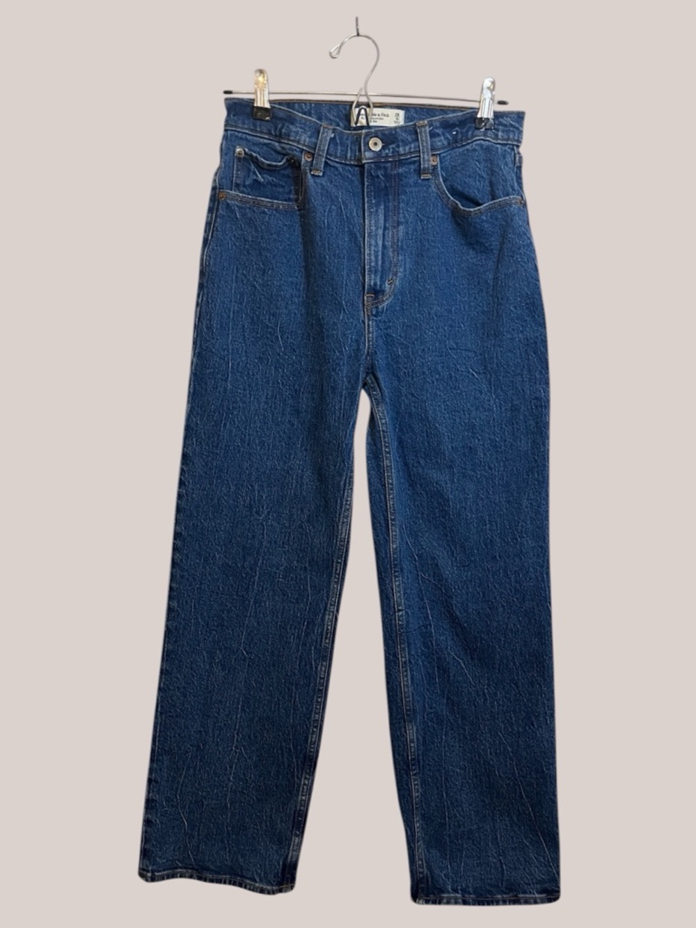 Abercrombie & Fitch Women's High-Rise Straight Jeans in Dark Blue Denim Size 28
